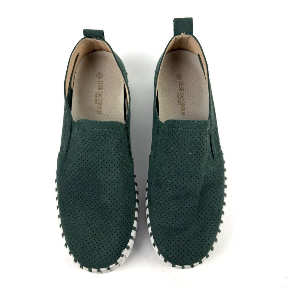 Ilse Jacobsen Tulip Platform Shoes 40 Green Leather Slip On Perforated Comfort